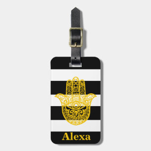 Personalized Cute lucky hamsa hand stripes Luggage Tag