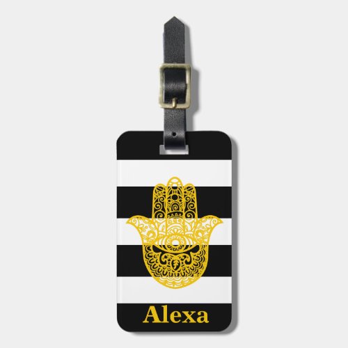 Personalized Cute lucky hamsa hand stripes Luggage Tag