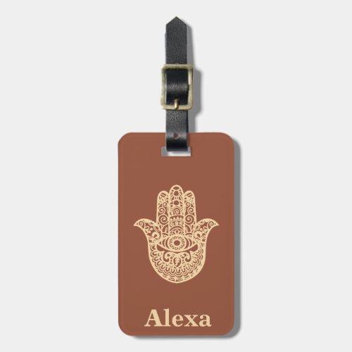 Personalized Cute lucky Hamsa hand terracotta Gold Luggage Tag