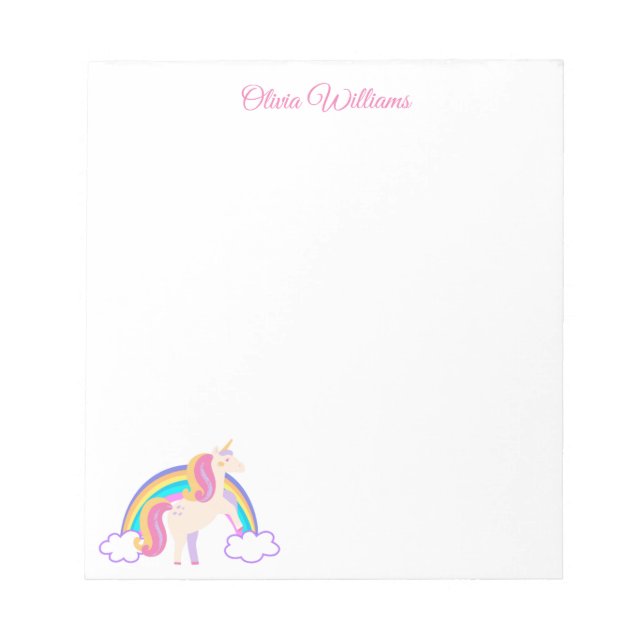 Personalized Cute Magical Rainbow Unicorn  Notepad (Front)
