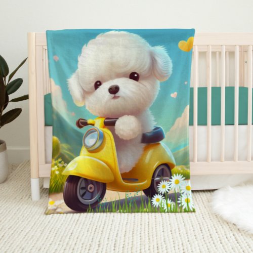 Personalized Cute Maltese Puppy Dog yellow scooter Baby Blanket