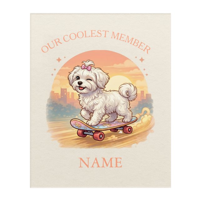 Personalized Cute Maltese Puppy Pink Bow Wall Art (Front)