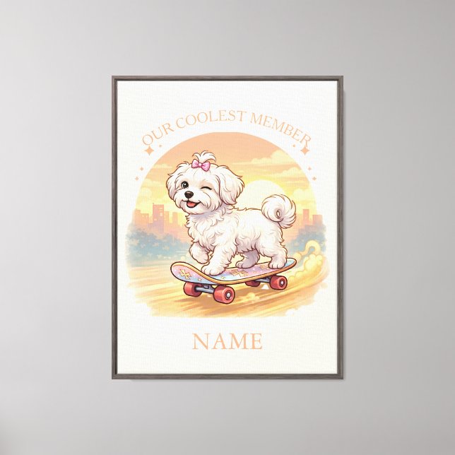 Personalized Cute Maltese Puppy Pink Bow Wall Art (Front)