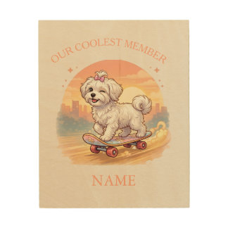 Personalized Cute Maltese Puppy Pink Bow Wall Art