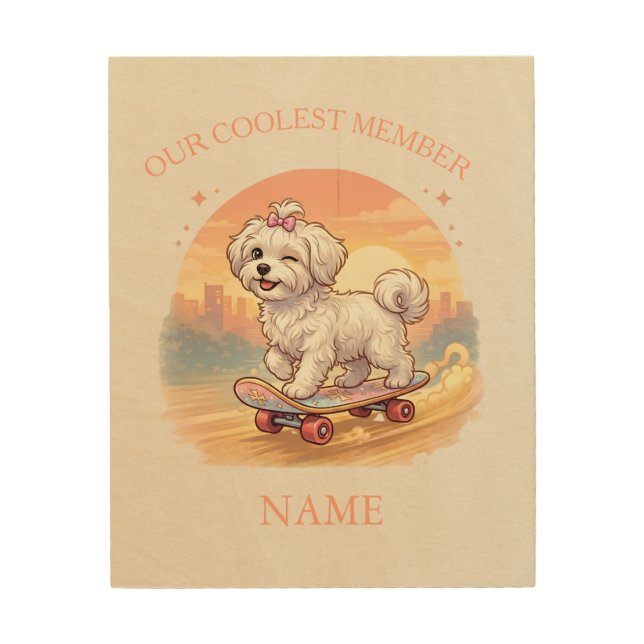 Personalized Cute Maltese Puppy Pink Bow Wall Art (Front)