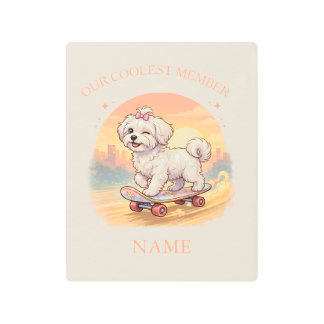 Personalized Cute Maltese Puppy Pink Bow Wall Art