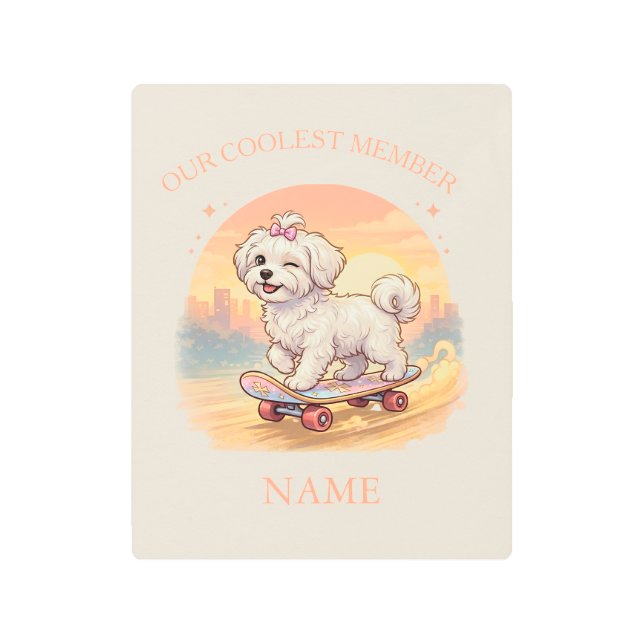 Personalized Cute Maltese Puppy Pink Bow Wall Art (Front)