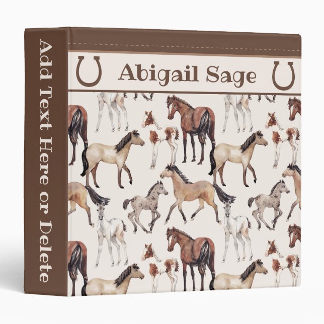 Personalized Cute Mares and Foals Horse 3 Ring Binder (Front/Spine)