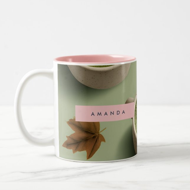 Personalized Cute Matcha Latte Pattern Two-Tone Coffee Mug (Left)