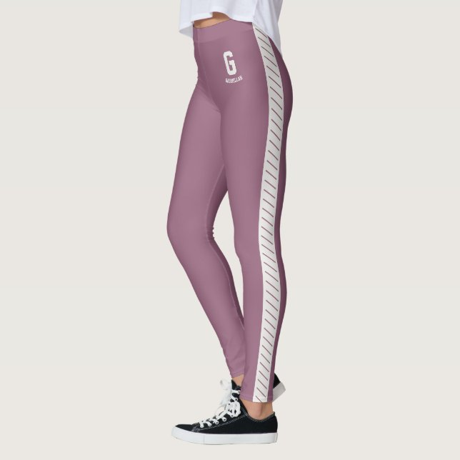 Personalized Cute Mauve Neutral Pattern Monogram Leggings (Left)