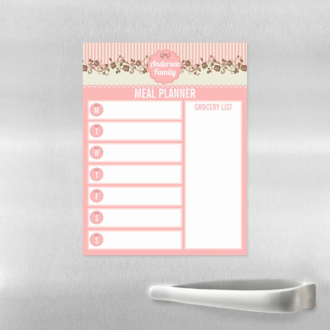 Personalized cute meal planner & Grocery List Magnetic Dry Erase Sheet (In Situ)