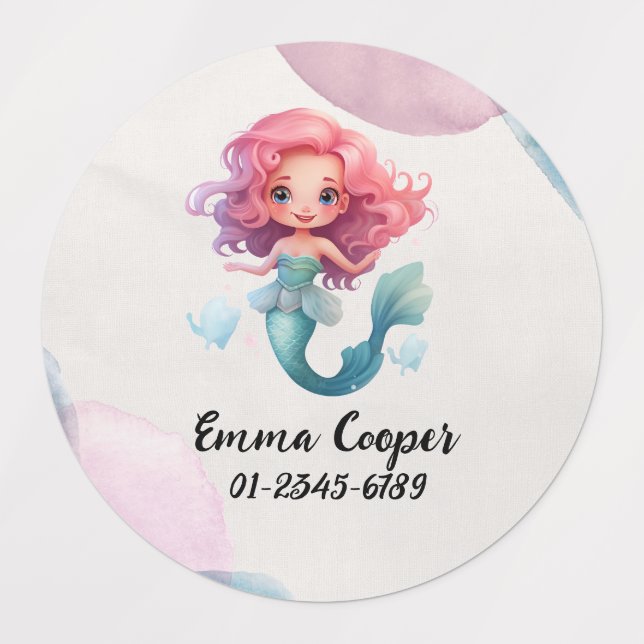 Personalized Cute Mermaid,Name,Phone number Labels (Design 1)
