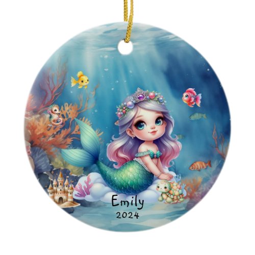 Personalized Cute Mermaid Ocean Photo Ceramic Ornament