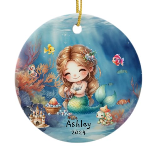 Personalized Cute Mermaid Ocean Photo  Ceramic Ornament