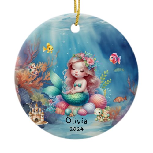 Personalized Cute Mermaid Ocean Photo Under Sea Ceramic Ornament