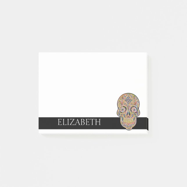 Personalized Cute Mexican Sugar Skull Halloween Post-it Notes (Front)