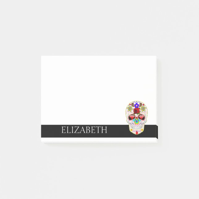 Personalized Cute Mexican Sugar Skull Halloween Post-it Notes (Front)