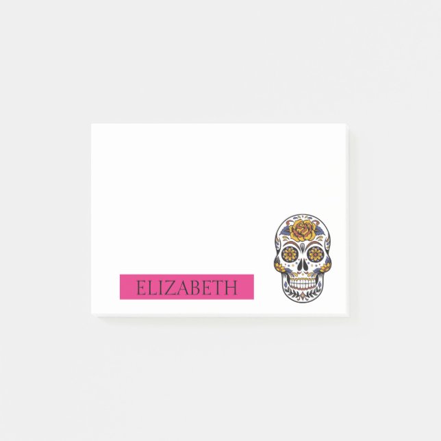 Personalized Cute Mexican Sugar Skull Halloween Post-it Notes (Front)