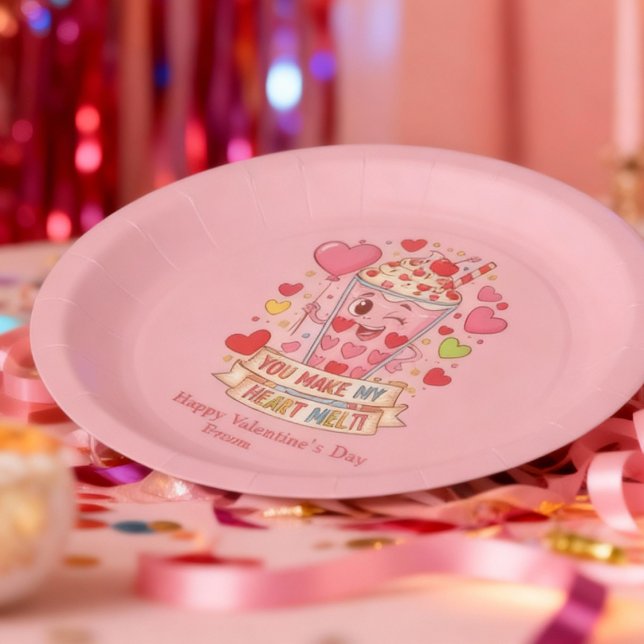 Personalized Cute Milkshake Classroom Valentine Paper Plates (Creator Uploaded)