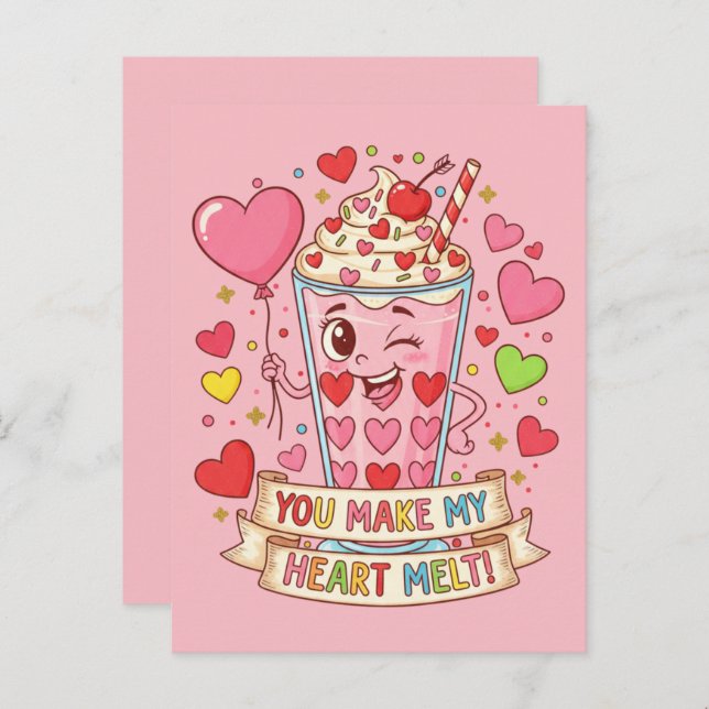 Personalized Cute Milkshake Classroom Valentine Postcard (Front/Back)