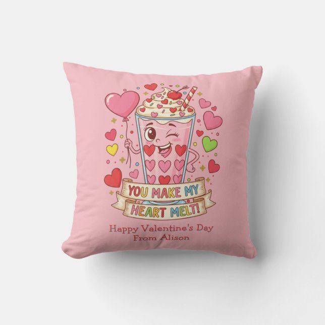 Personalized Cute Milkshake Valentine Throw Pillow (Front)