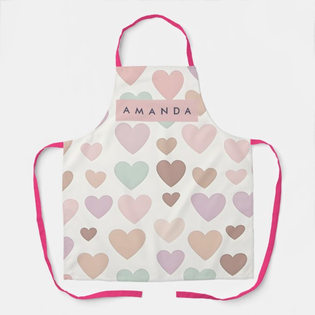 Personalized Cute Minimal Heart Pastel Apron (Front)