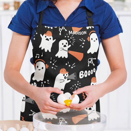 Personalized Cute Modern Halloween Ghost Pattern Apron