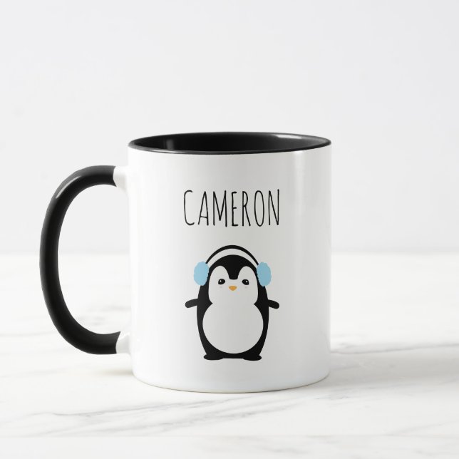 Personalized Cute Modern penguin illustration Mug (Left)