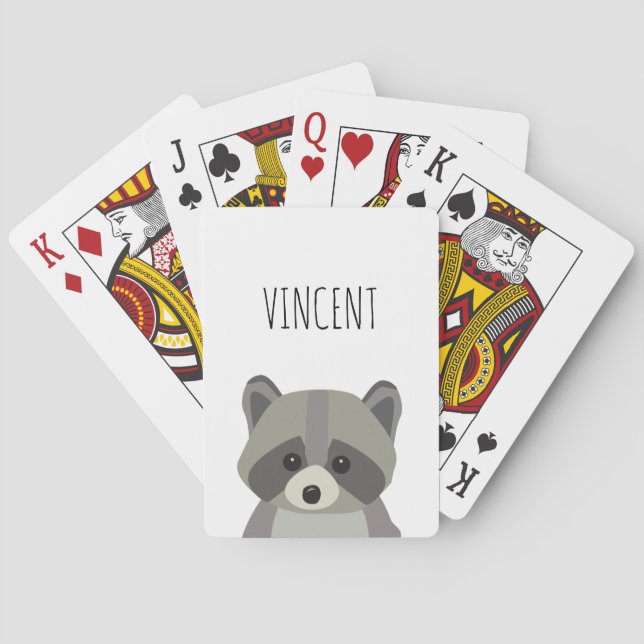Personalized Cute Modern raccoon illustration  Poker Cards (Back)