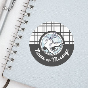 Personalized Cute Modern Tartan Ice Skating Classic Round Sticker