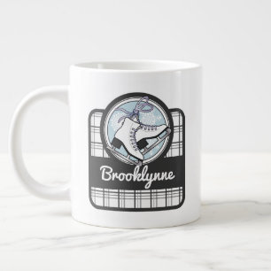Personalized Cute Modern Tartan Ice Skating Giant Coffee Mug