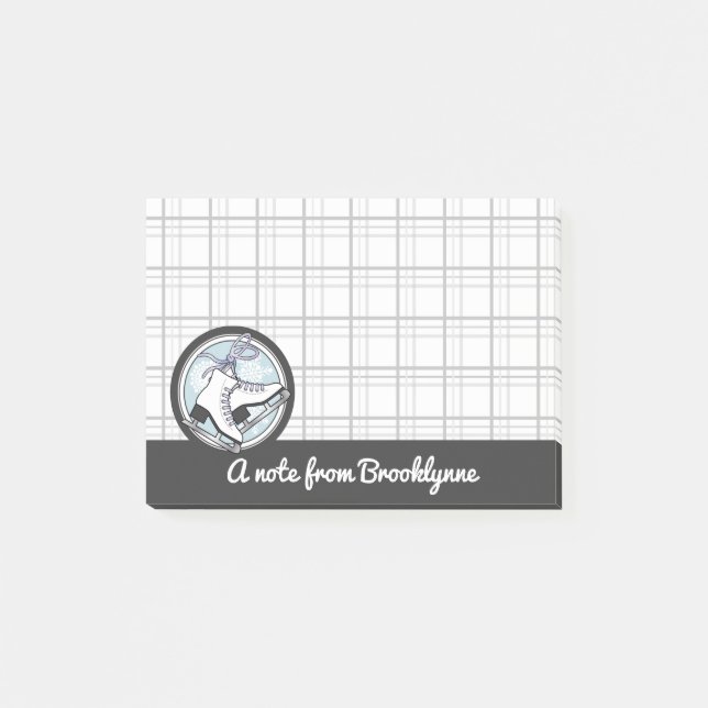 Personalized Cute Modern Tartan Ice Skating Post-it Notes (Front)