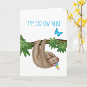 Personalized cute mom and baby sloth birthday card