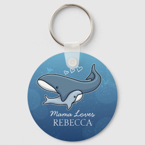 Personalized Cute Mom Baby Whale Add Kids Name Keychain