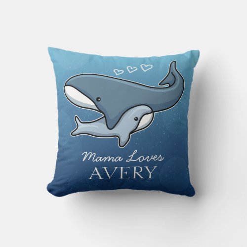 Personalized Cute Mom Baby Whale Add Kids Name Throw Pillow