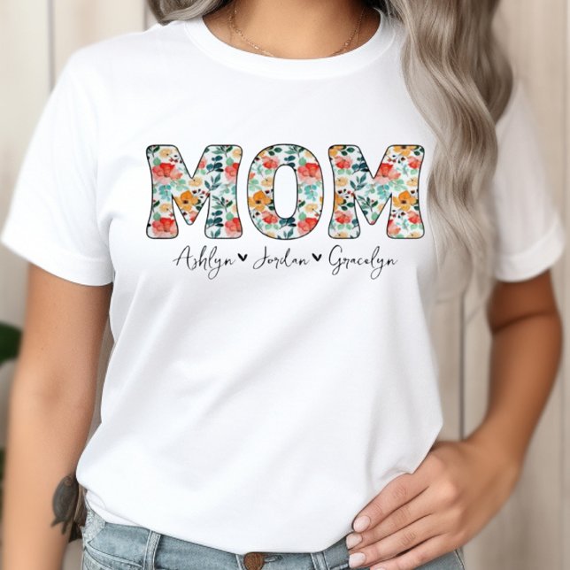 Personalized Cute Mom Floral Kids Names T-Shirt (Creator Uploaded)