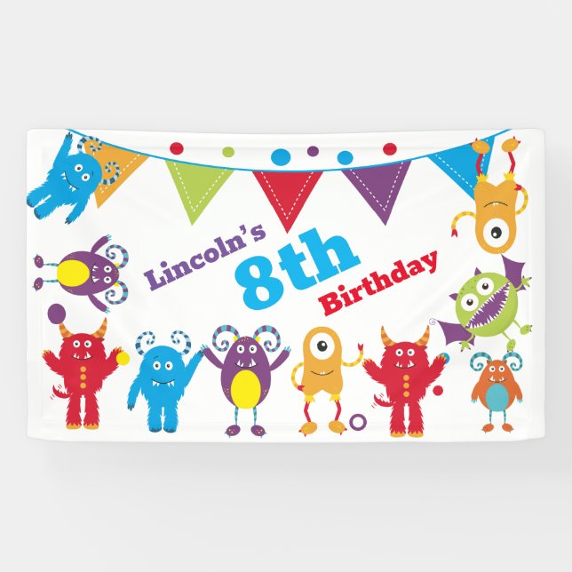 Personalized Cute Monster Birthday Bash Banner (Horizontal)