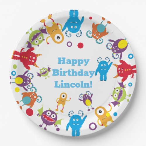 Personalized Cute Monster Birthday Party Plates