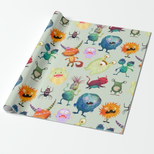 Personalized Cute Monster Design for Boys     Wrapping Paper