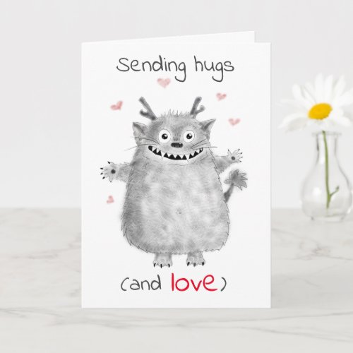 Personalized Cute Monster Sending Hugs and Love Card