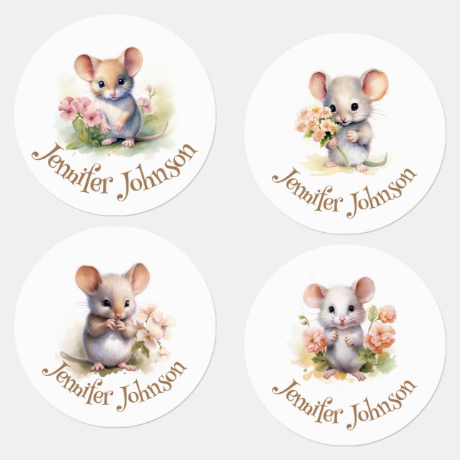 Personalized Cute Mouse/Mice Iron on Round Labels (Group)