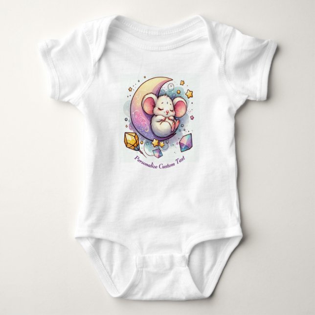Personalized Cute Mouse Sleeping on a Half Moon Baby Bodysuit (Front)