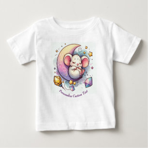 Personalized Cute Mouse Sleeping on a Half Moon Baby T-Shirt