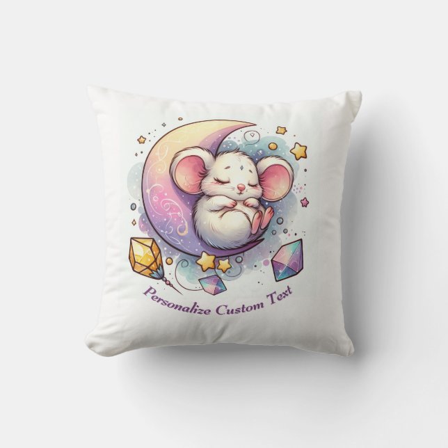 Personalized Cute Mouse Sleeping on a Half Moon Throw Pillow (Front)