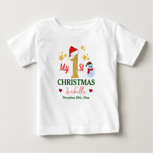 Personalized Cute My 1st Christmas With Name White Baby T-Shirt