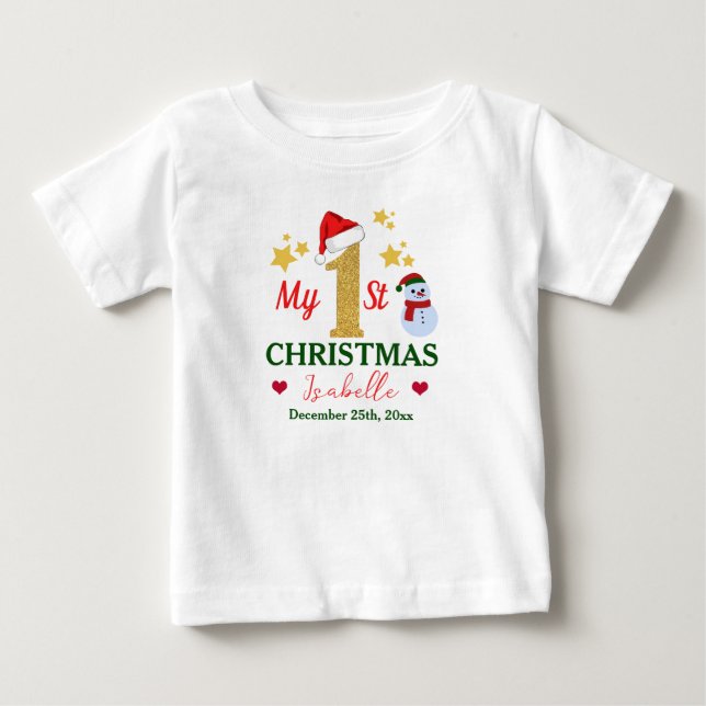 Personalized Cute My 1st Christmas With Name White Baby T-Shirt (Front)