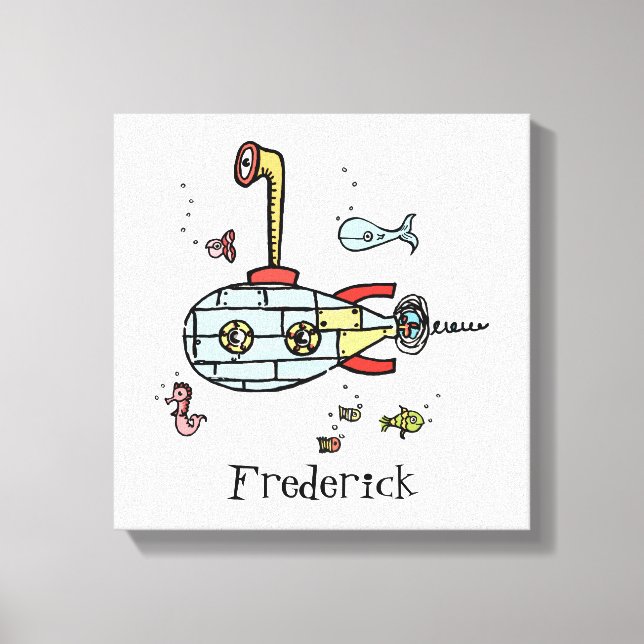 Personalized Cute Nautical Submarine Under Water Canvas Print (Front)