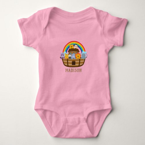 Personalized Cute Noahs Ark Baby Girl Bodysuit