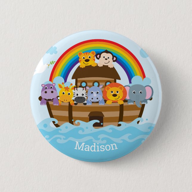 Personalized Cute Noah's Ark Baby Shower Button (Front)