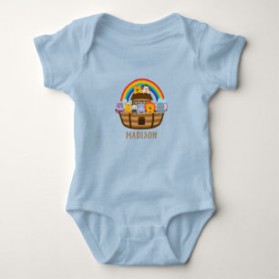 Personalized Cute Noah's Ark Blue Baby Bodysuit